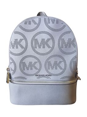 Michael Kors NWT Mini Backpack Gray Logo Perforated Leather MK Bag New With Tags